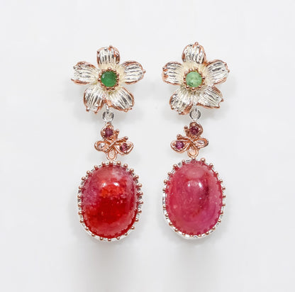 925 Sterling Silver Ruby Earrings, worn look