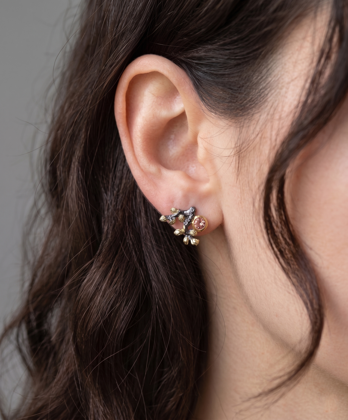 925 Silver Garnet Branch Earrings, alternate angle