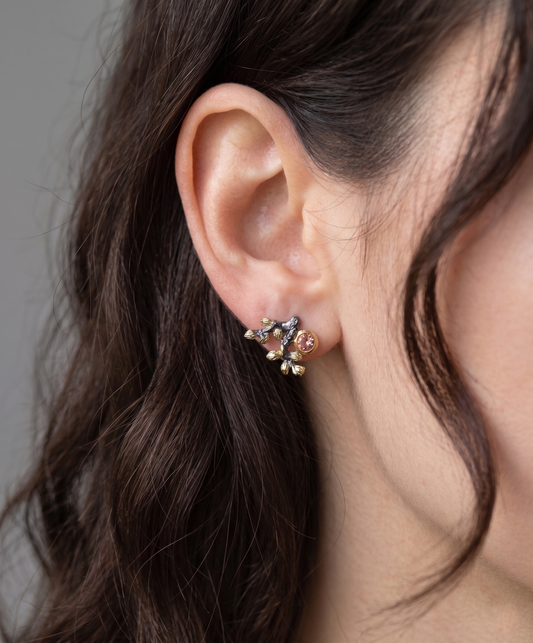 925 Silver Garnet Branch Earrings, alternate angle