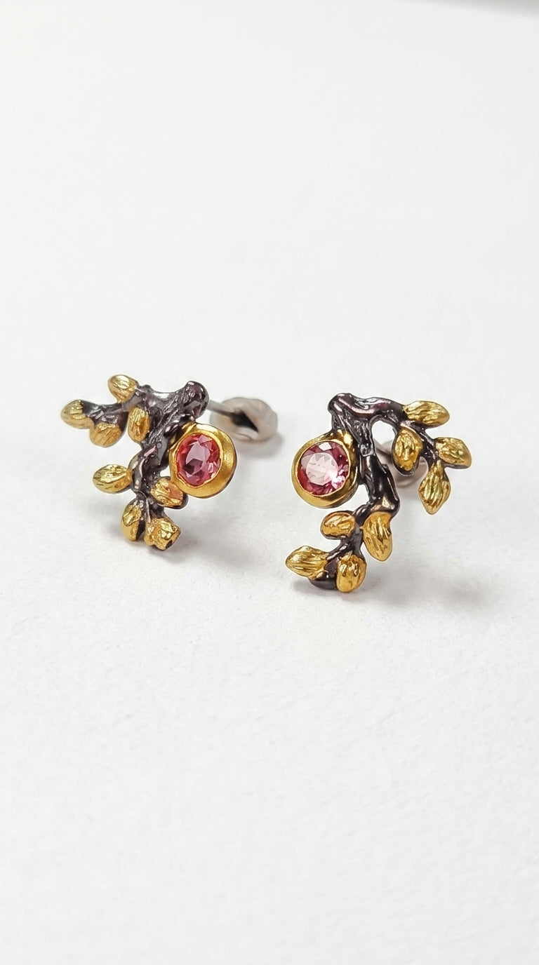 925 Silver Garnet Branch Earrings, worn view
