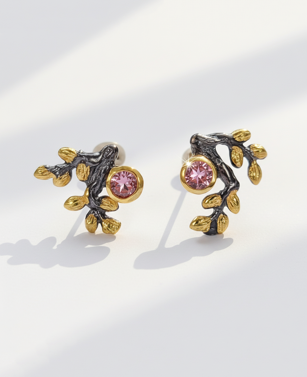925 Silver Garnet Branch Earrings, side angle