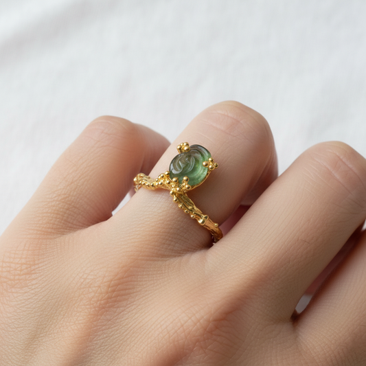 925 Silver Carved Flower Tourmaline Ring, alternate angle