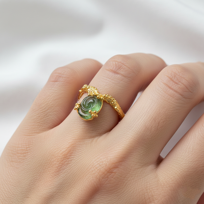 925 Silver Carved Flower Tourmaline Ring, close-up detail