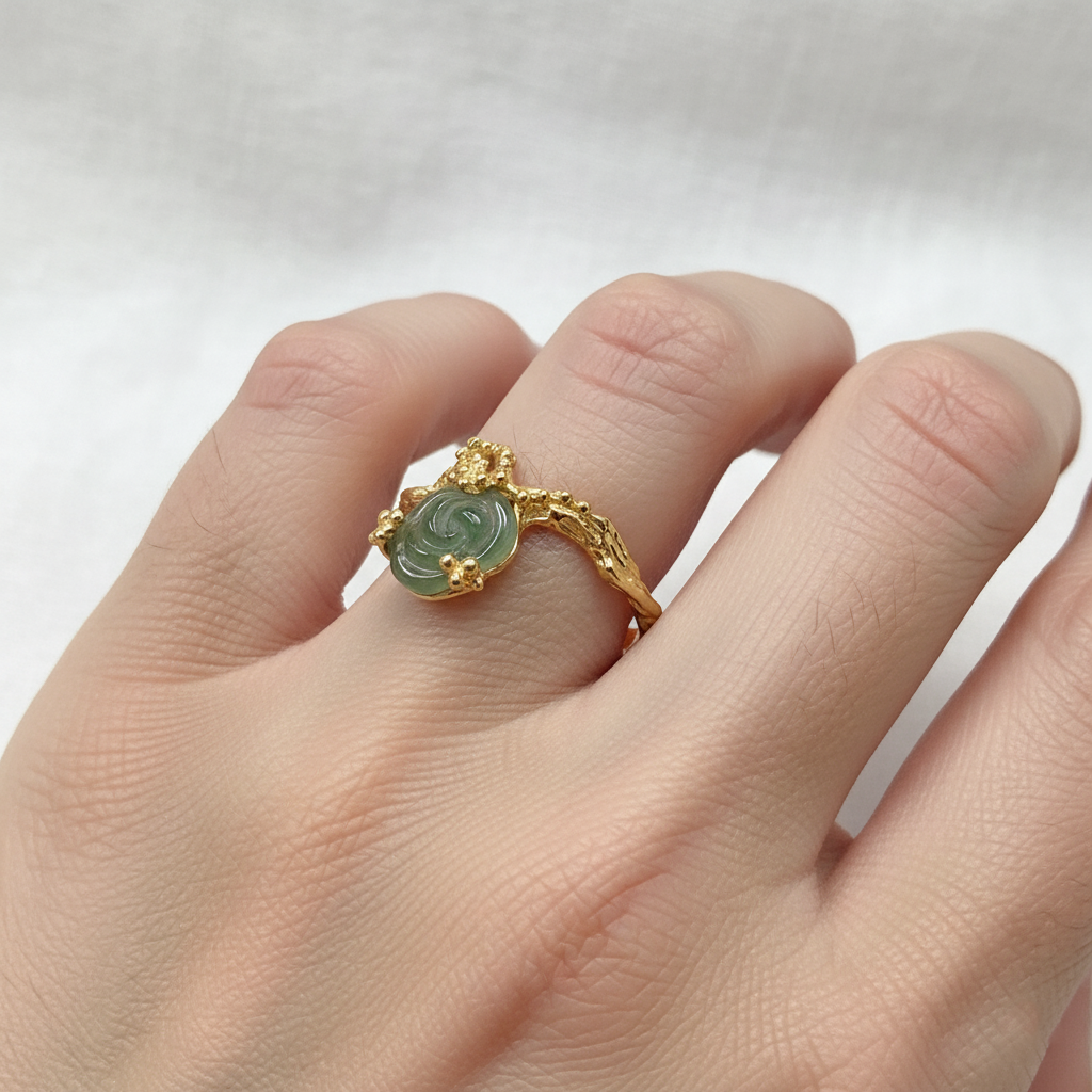 925 Silver Carved Flower Tourmaline Ring, side view
