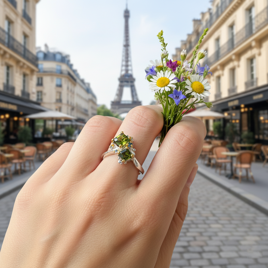 925 Sterling Silver Toi Et Moi Tourmaline Ring, close-up detail