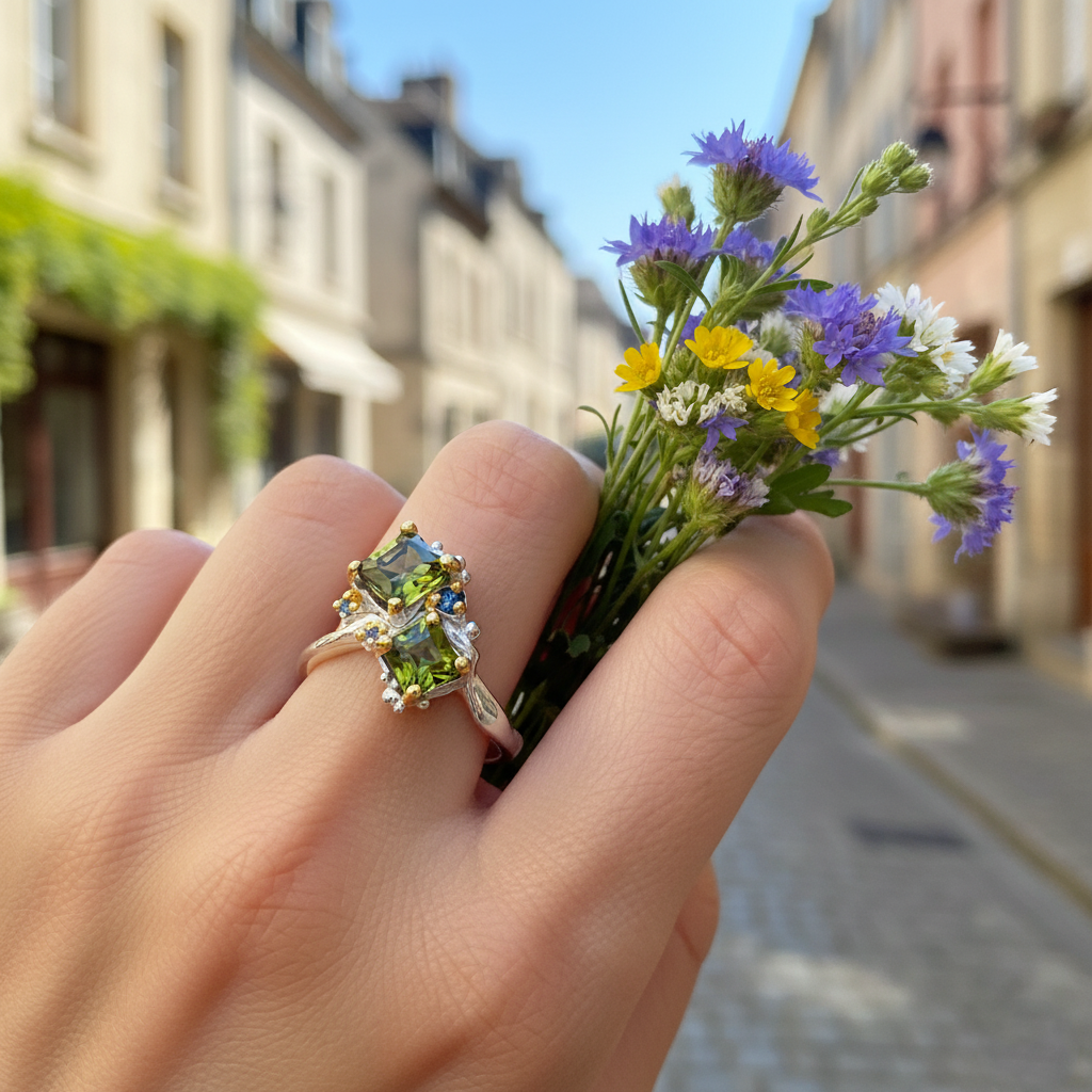 925 Sterling Silver Toi Et Moi Tourmaline Ring, worn look