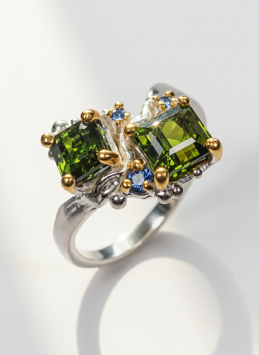 925 Sterling Silver Toi Et Moi Tourmaline Ring, band detail