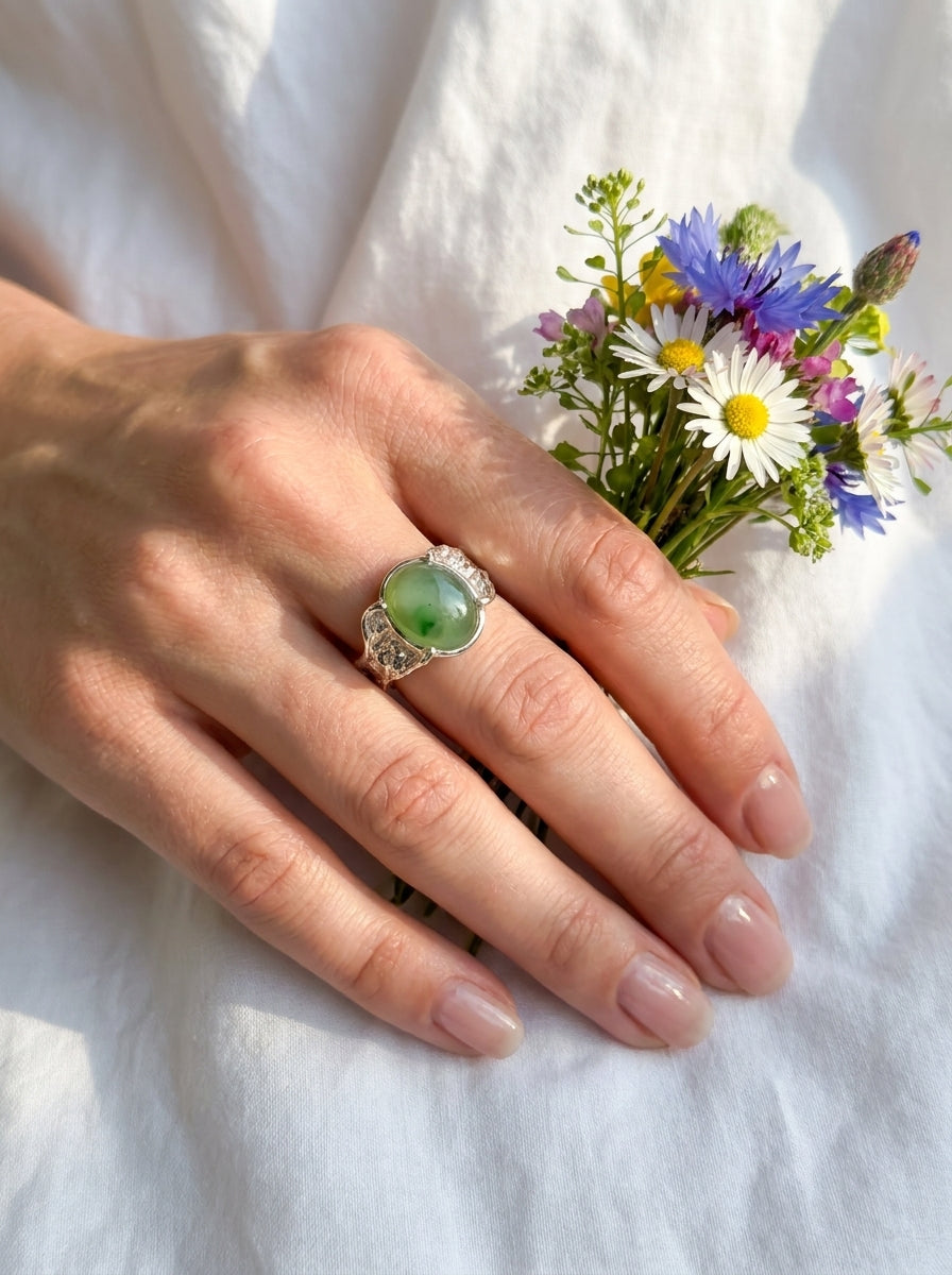 925 Sterling Silver Jade Ring, alternate angle