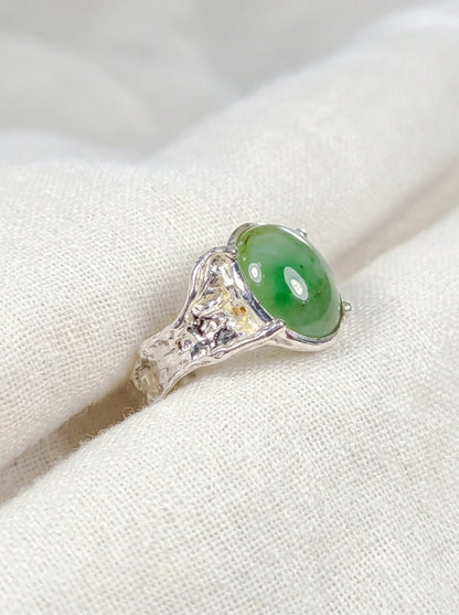 925 Sterling Silver Jade Ring, worn on hand