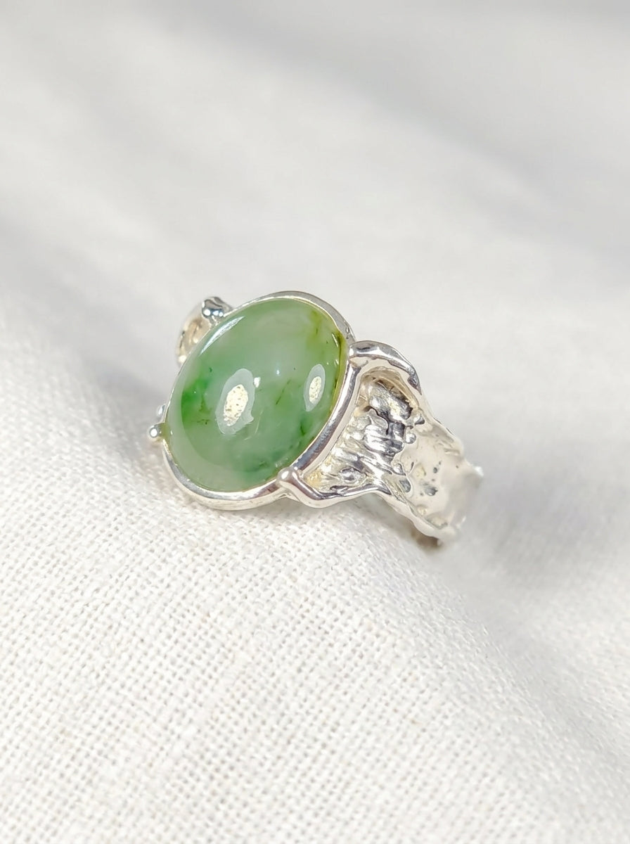 925 Sterling Silver Jade Ring, setting detail