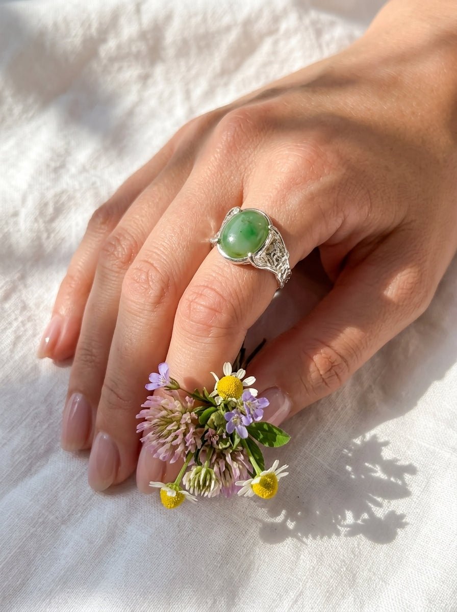 925 Sterling Silver Jade Ring, additional angle