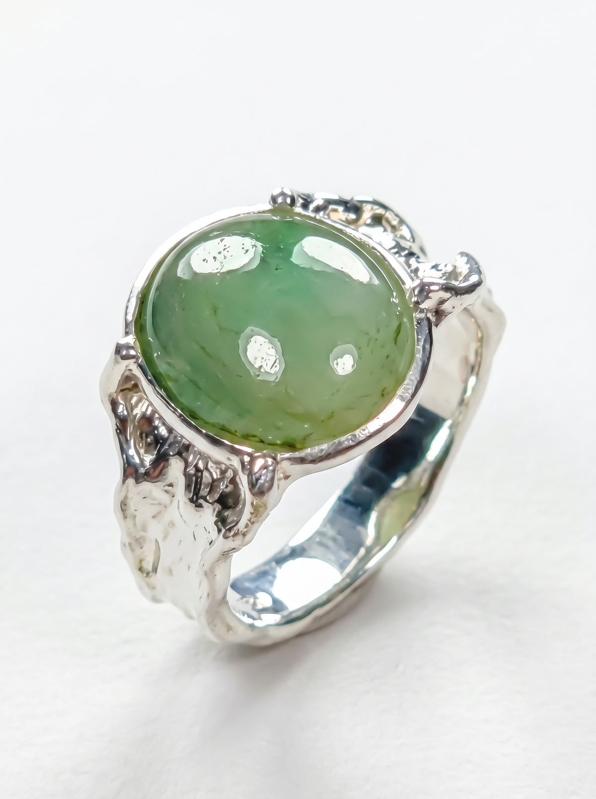 925 Sterling Silver Jade Ring, worn look