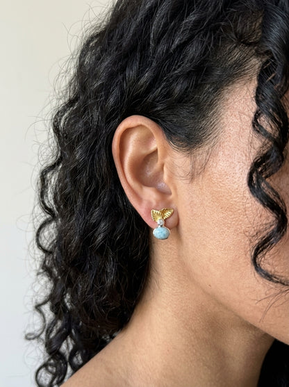 925 Silver Larimar Leaves Earrings