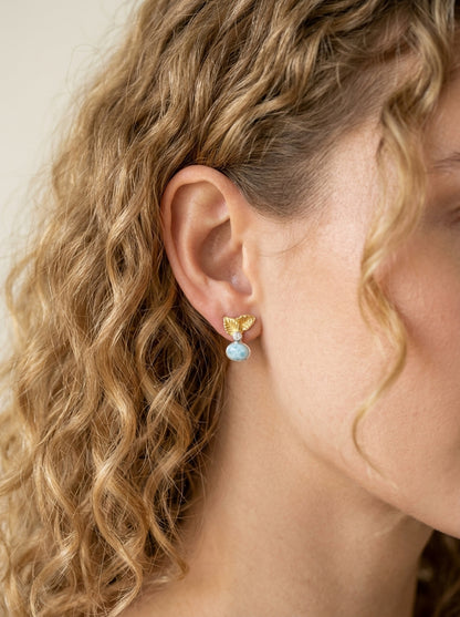 925 Silver Larimar Leaves Earrings