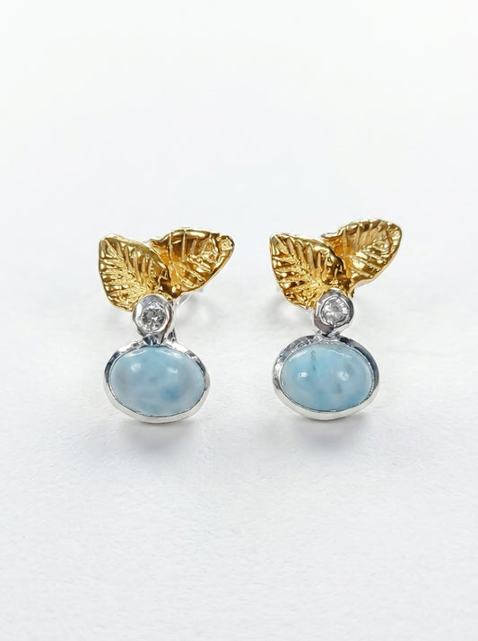 925 Silver Larimar Leaves Earrings