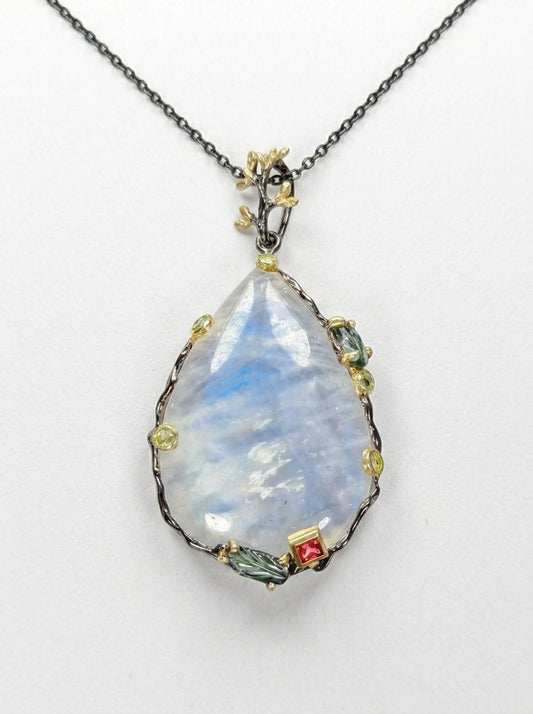 925 Silver Moonstone Leaves Necklace