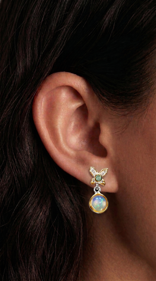 925 Silver Rainbow Opal Earrings, alternate angle