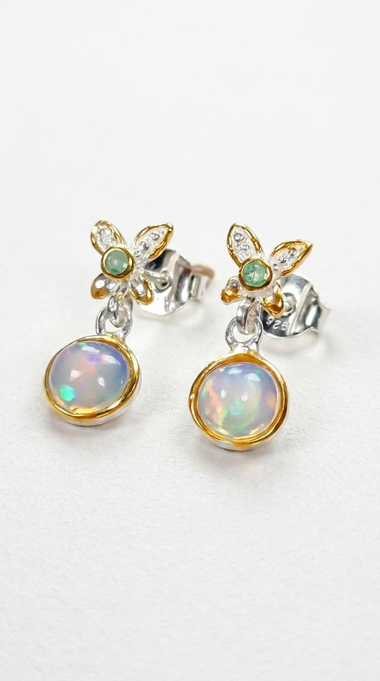 925 Silver Rainbow Opal Earrings, close-up detail
