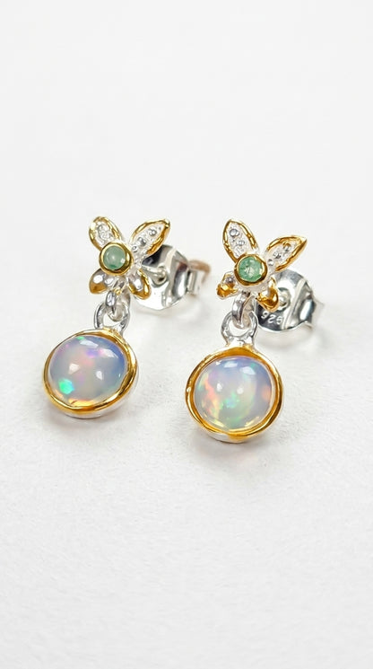 925 Silver Rainbow Opal Earrings, close-up detail