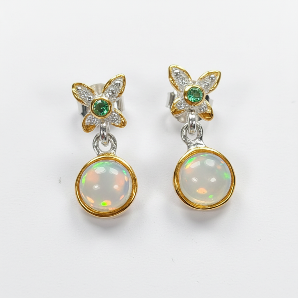 925 Silver Rainbow Opal Earrings, worn view