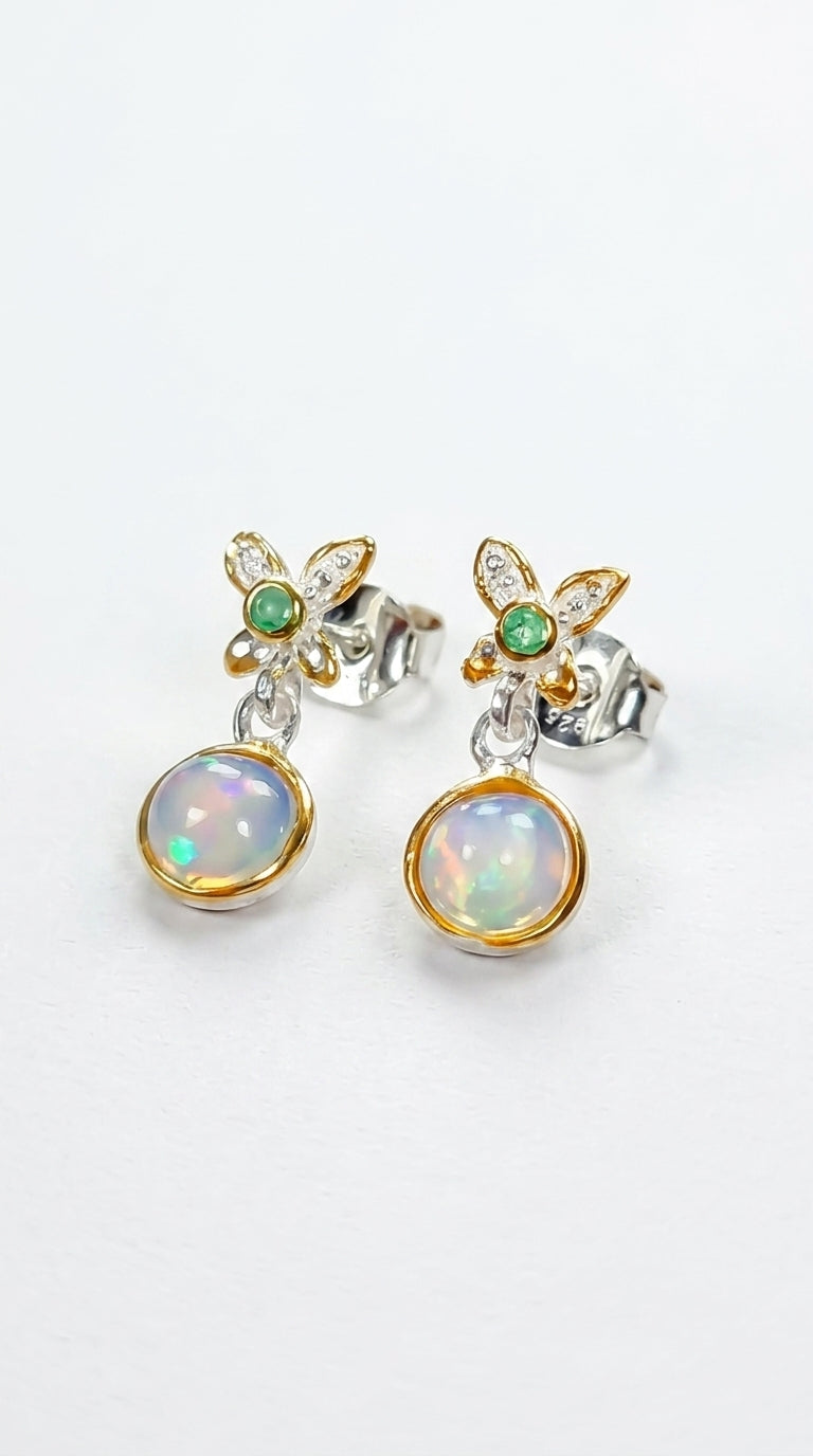 925 Silver Rainbow Opal Earrings, side angle