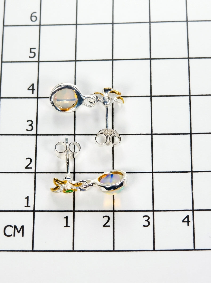 925 Silver Rainbow Opal Earrings, stone or metal detail