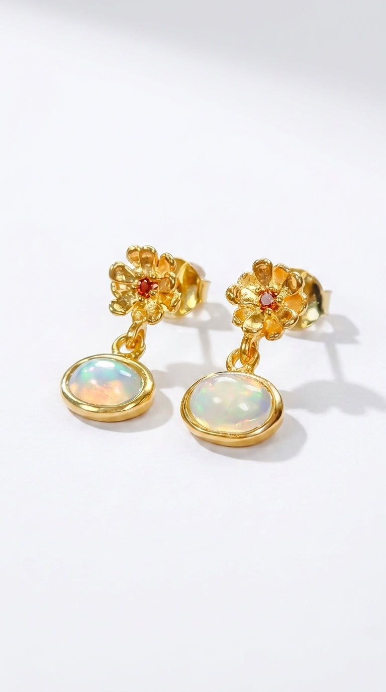 925 Silver Rainbow Opal Earrings, close-up detail
