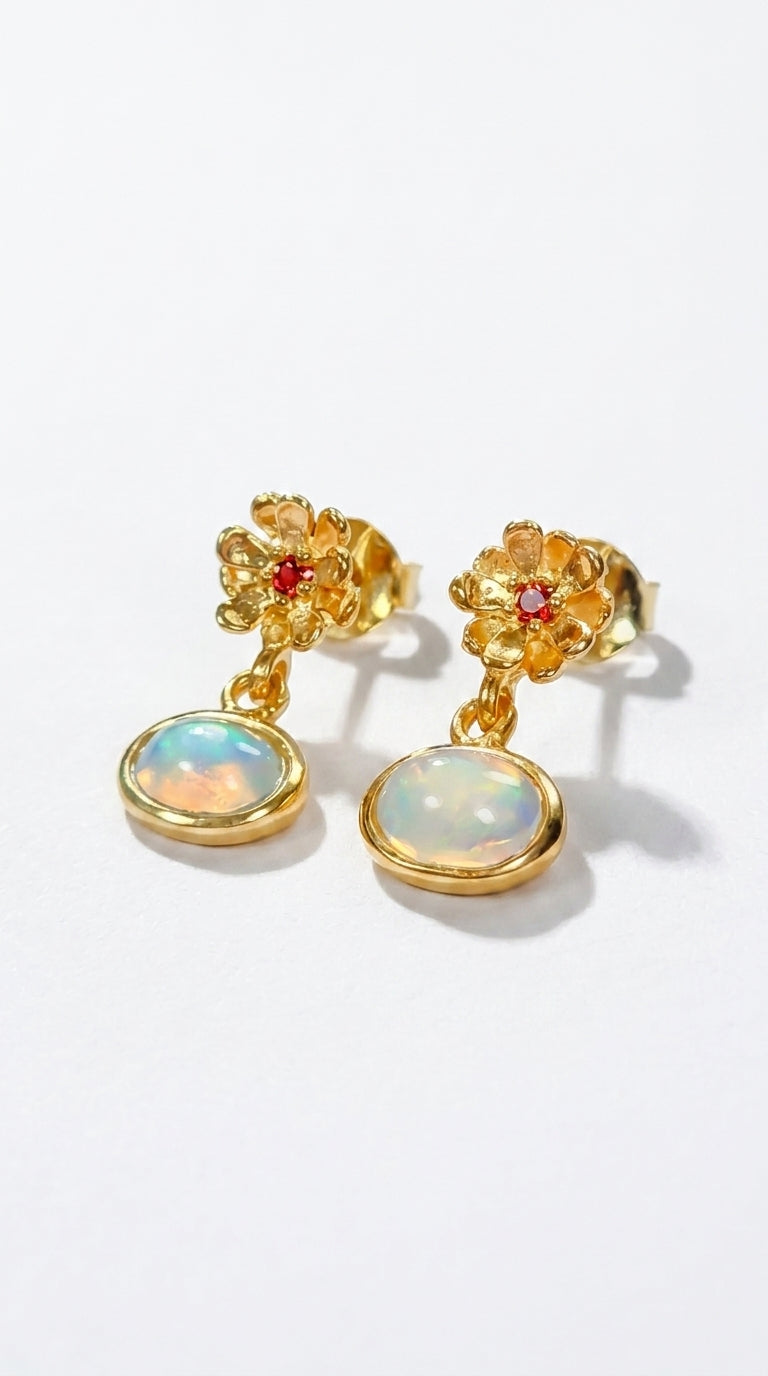 925 Silver Rainbow Opal Earrings, side angle