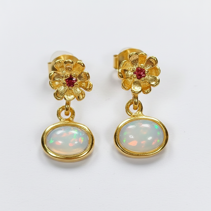 925 Silver Rainbow Opal Earrings, stone or metal detail