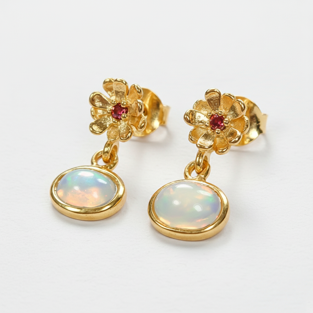 925 Silver Rainbow Opal Earrings, additional angle