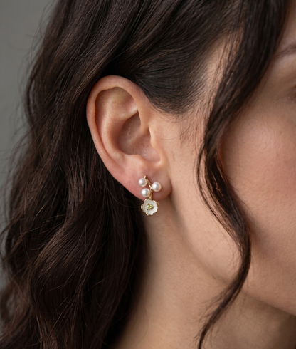 925 Silver Pearl Flower Earrings, alternate angle