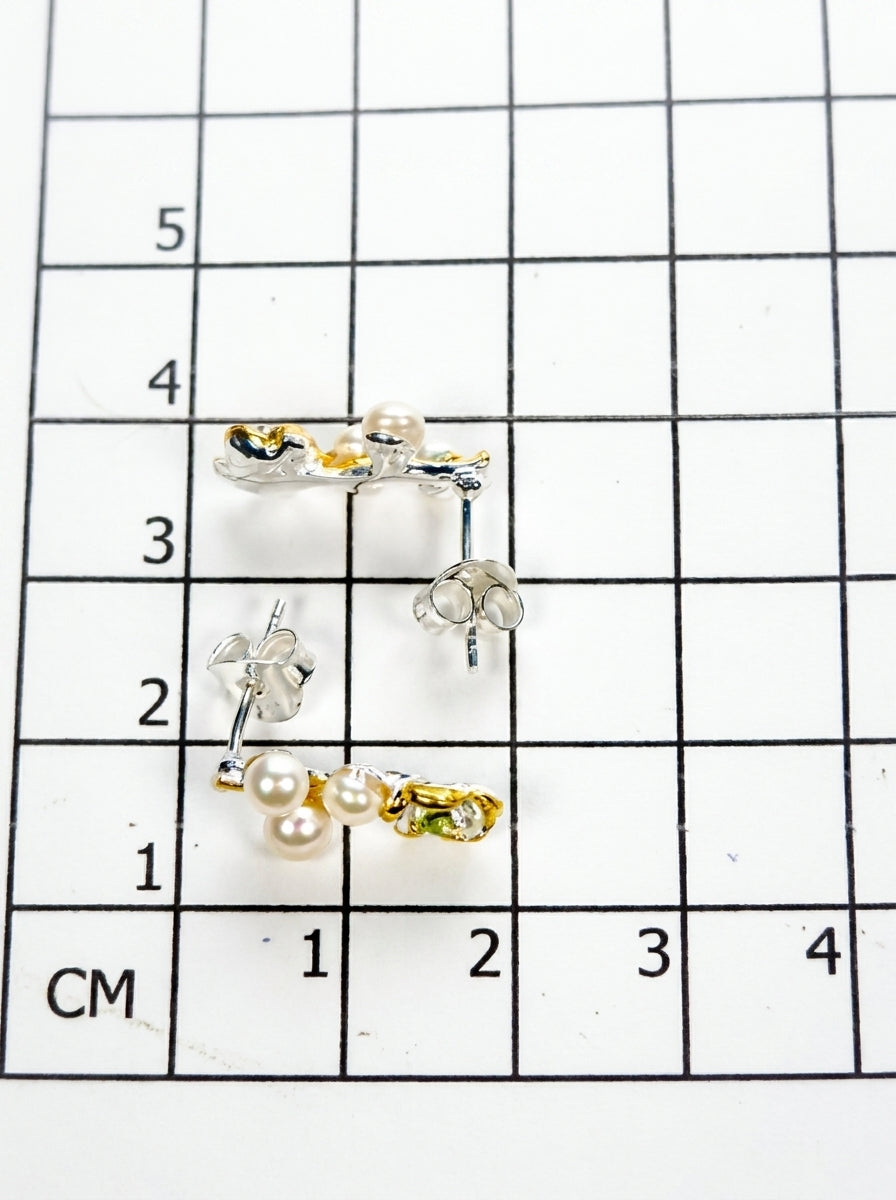 925 Silver Pearl Flower Earrings, worn view