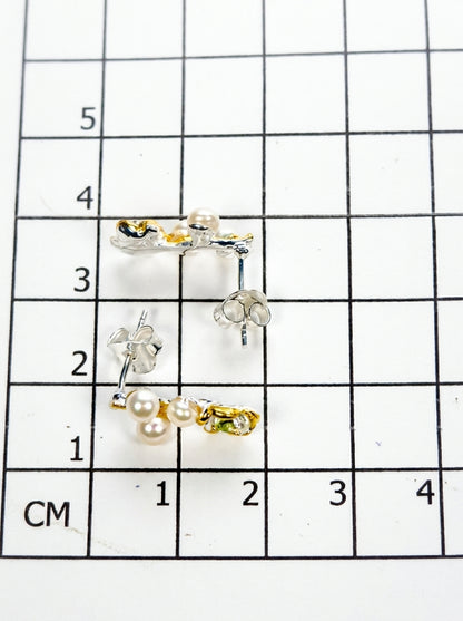 925 Silver Pearl Flower Earrings, worn view