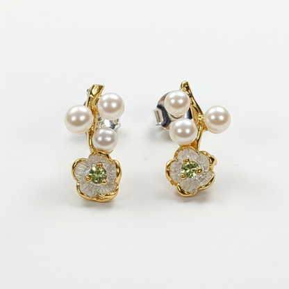 925 Silver Pearl Flower Earrings, side angle