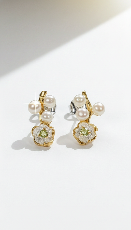925 Silver Pearl Flower Earrings, main product image
