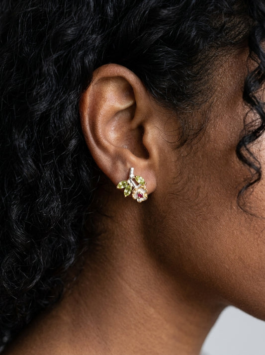 925 Silver Peridot Flower Earrings