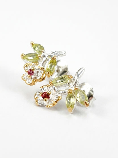925 Silver Peridot Flower Earrings