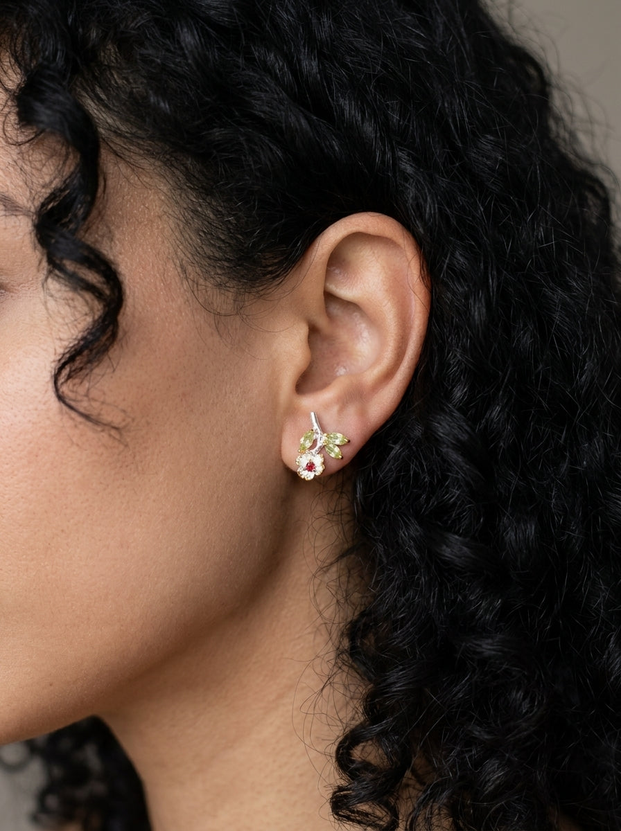 925 Silver Peridot Flower Earrings