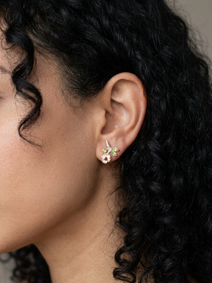 925 Silver Peridot Flower Earrings