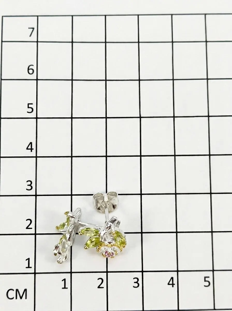 925 Silver Peridot Flower Earrings