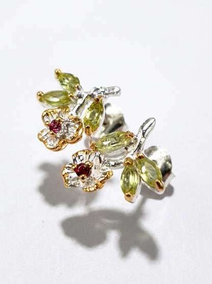 925 Silver Peridot Flower Earrings