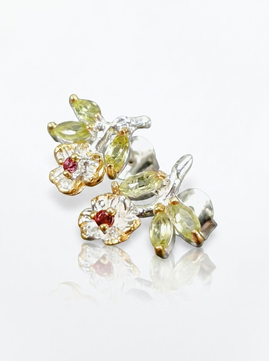 925 Silver Peridot Flower Earrings