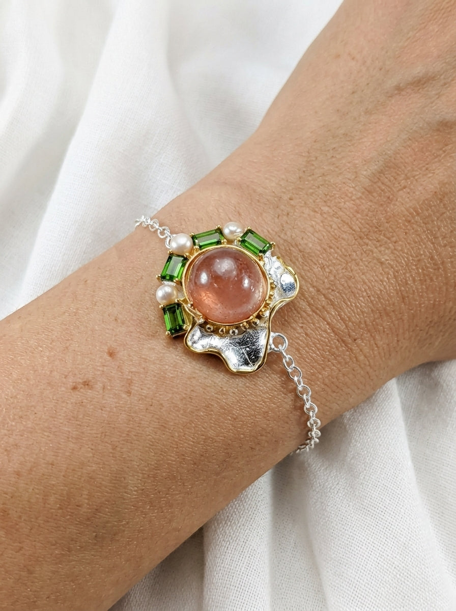 925 Silver Pink Ruby Organic Bracelet