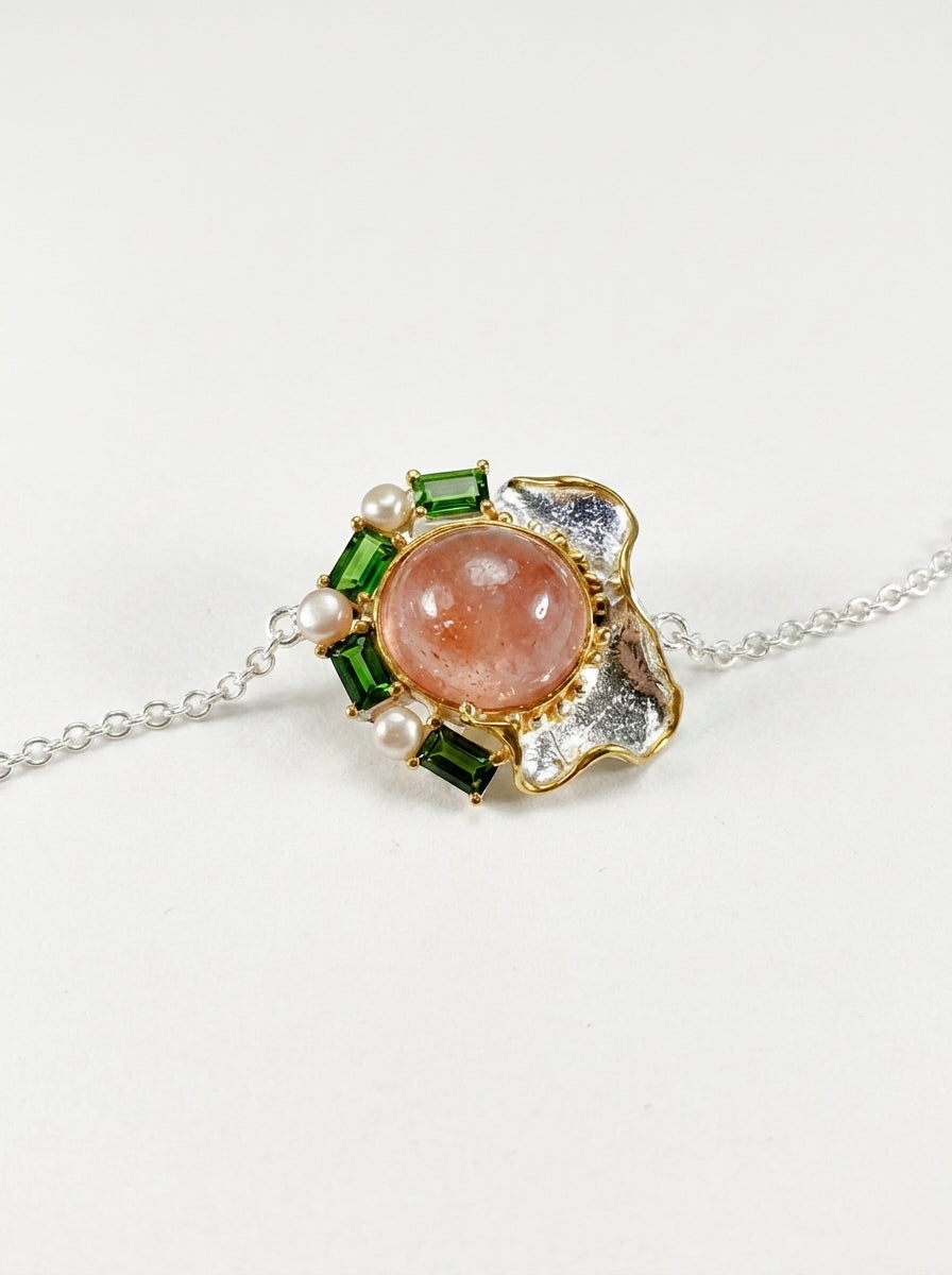 925 Silver Pink Ruby Organic Bracelet