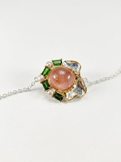 925 Silver Pink Ruby Organic Bracelet