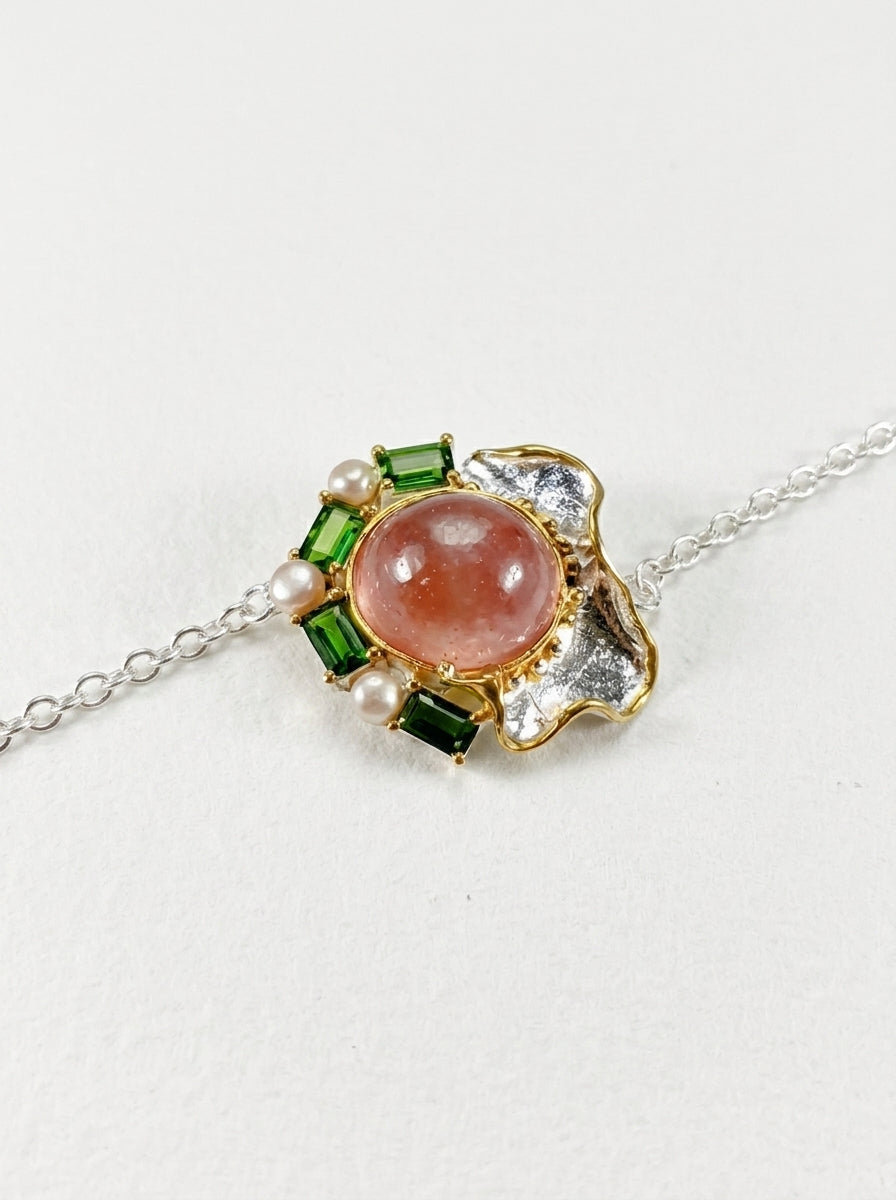 925 Silver Pink Ruby Organic Bracelet