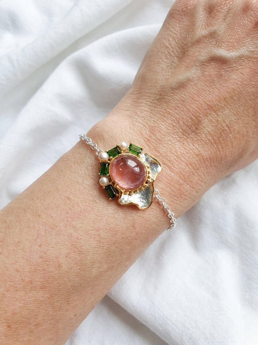 925 Silver Pink Ruby Organic Bracelet