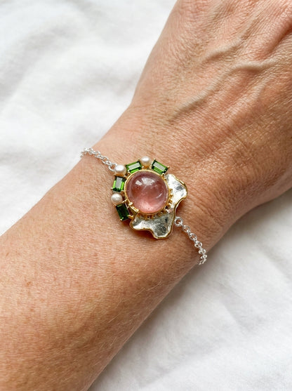 925 Silver Pink Ruby Organic Bracelet