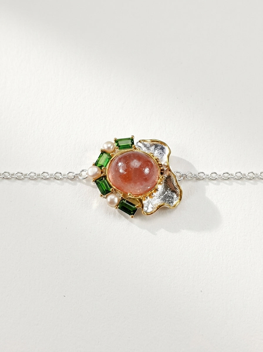 925 Silver Pink Ruby Organic Bracelet