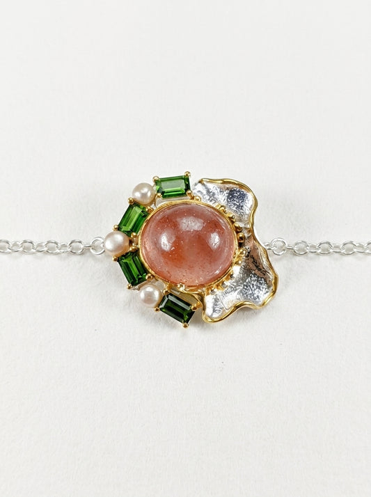 925 Silver Pink Ruby Organic Bracelet